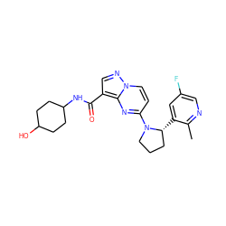 Cc1ncc(F)cc1[C@@H]1CCCN1c1ccn2ncc(C(=O)NC3CCC(O)CC3)c2n1 ZINC000149953519