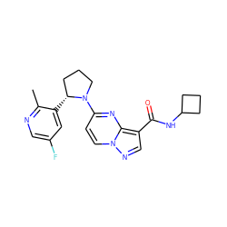 Cc1ncc(F)cc1[C@@H]1CCCN1c1ccn2ncc(C(=O)NC3CCC3)c2n1 ZINC000169704253