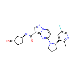 Cc1ncc(F)cc1[C@H]1CCCN1c1ccn2ncc(C(=O)N[C@H]3CC[C@H](O)C3)c2n1 ZINC000169283006