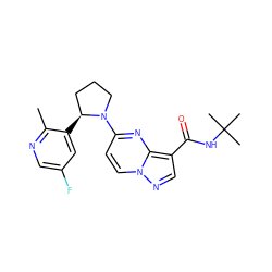 Cc1ncc(F)cc1[C@H]1CCCN1c1ccn2ncc(C(=O)NC(C)(C)C)c2n1 ZINC000169704251