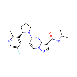 Cc1ncc(F)cc1[C@H]1CCCN1c1ccn2ncc(C(=O)NC(C)C)c2n1 ZINC000169704252