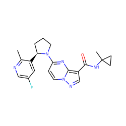 Cc1ncc(F)cc1[C@H]1CCCN1c1ccn2ncc(C(=O)NC3(C)CC3)c2n1 ZINC000169285131