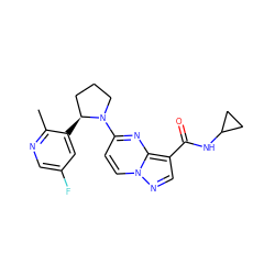 Cc1ncc(F)cc1[C@H]1CCCN1c1ccn2ncc(C(=O)NC3CC3)c2n1 ZINC000115089469