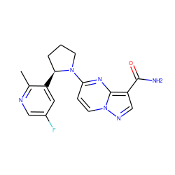 Cc1ncc(F)cc1[C@H]1CCCN1c1ccn2ncc(C(N)=O)c2n1 ZINC000139665092