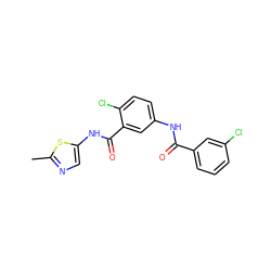 Cc1ncc(NC(=O)c2cc(NC(=O)c3cccc(Cl)c3)ccc2Cl)s1 ZINC000040393210