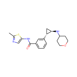 Cc1ncc(NC(=O)c2cccc([C@@H]3C[C@H]3NC3CCOCC3)c2)s1 ZINC000653737731