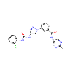 Cc1ncc(NC(=O)c2cccc(-n3cc(NC(=O)Nc4ccccc4Cl)cn3)c2)cn1 ZINC000299839611