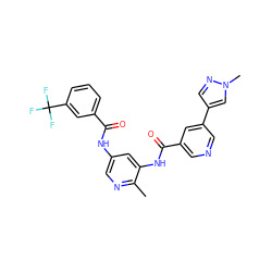 Cc1ncc(NC(=O)c2cccc(C(F)(F)F)c2)cc1NC(=O)c1cncc(-c2cnn(C)c2)c1 ZINC001772655261