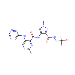 Cc1ncc(Nc2cncnc2)c(C(=O)Nc2cn(C)nc2C(=O)NCC(C)(C)O)n1 ZINC000150143265