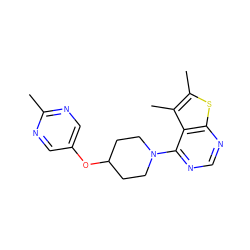 Cc1ncc(OC2CCN(c3ncnc4sc(C)c(C)c34)CC2)cn1 ZINC000653821052