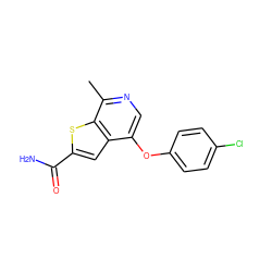 Cc1ncc(Oc2ccc(Cl)cc2)c2cc(C(N)=O)sc12 ZINC000653867784