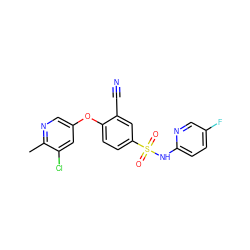 Cc1ncc(Oc2ccc(S(=O)(=O)Nc3ccc(F)cn3)cc2C#N)cc1Cl ZINC000473228790