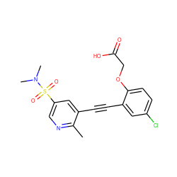 Cc1ncc(S(=O)(=O)N(C)C)cc1C#Cc1cc(Cl)ccc1OCC(=O)O ZINC000073159405