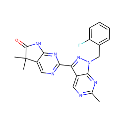 Cc1ncc2c(-c3ncc4c(n3)NC(=O)C4(C)C)nn(Cc3ccccc3F)c2n1 ZINC000146967427