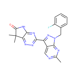 Cc1ncc2c(-c3nnc4c(n3)NC(=O)C4(C)C)nn(Cc3ccccc3F)c2n1 ZINC000205093245