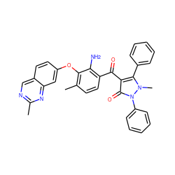 Cc1ncc2ccc(Oc3c(C)ccc(C(=O)c4c(-c5ccccc5)n(C)n(-c5ccccc5)c4=O)c3N)cc2n1 ZINC000299871607