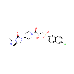 Cc1ncc2n1C(=O)N(C1CCN(C(=O)[C@@H](O)CS(=O)(=O)c3ccc4cc(Cl)ccc4c3)CC1)C2 ZINC000045350740