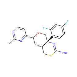 Cc1nccc([C@H]2C[C@H]3CSC(N)=N[C@@]3(c3ccc(F)cc3F)CO2)n1 ZINC000146163954