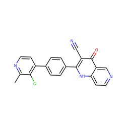 Cc1nccc(-c2ccc(-c3[nH]c4ccncc4c(=O)c3C#N)cc2)c1Cl ZINC000073311182