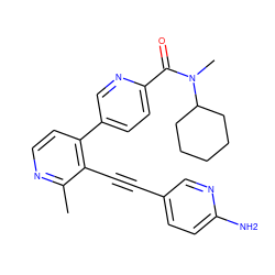 Cc1nccc(-c2ccc(C(=O)N(C)C3CCCCC3)nc2)c1C#Cc1ccc(N)nc1 ZINC000202386321