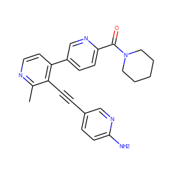 Cc1nccc(-c2ccc(C(=O)N3CCCCC3)nc2)c1C#Cc1ccc(N)nc1 ZINC000202385439