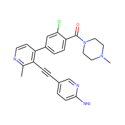 Cc1nccc(-c2ccc(C(=O)N3CCN(C)CC3)c(Cl)c2)c1C#Cc1ccc(N)nc1 ZINC000202385812