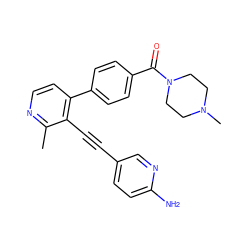 Cc1nccc(-c2ccc(C(=O)N3CCN(C)CC3)cc2)c1C#Cc1ccc(N)nc1 ZINC000202385531