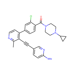 Cc1nccc(-c2ccc(C(=O)N3CCN(C4CC4)CC3)c(Cl)c2)c1C#Cc1ccc(N)nc1 ZINC000202386010