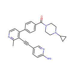 Cc1nccc(-c2ccc(C(=O)N3CCN(C4CC4)CC3)cc2)c1C#Cc1ccc(N)nc1 ZINC000202384784