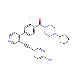 Cc1nccc(-c2ccc(C(=O)N3CCN(C4CCCC4)CC3)c(Cl)c2)c1C#Cc1ccc(N)nc1 ZINC000202387763