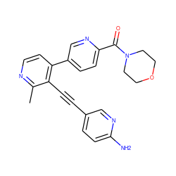 Cc1nccc(-c2ccc(C(=O)N3CCOCC3)nc2)c1C#Cc1ccc(N)nc1 ZINC000202384141