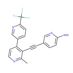 Cc1nccc(-c2ccc(C(F)(F)F)nc2)c1C#Cc1ccc(N)nc1 ZINC000202387973