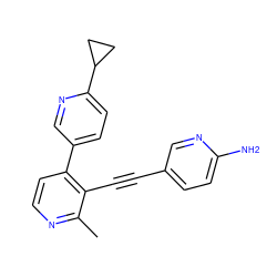 Cc1nccc(-c2ccc(C3CC3)nc2)c1C#Cc1ccc(N)nc1 ZINC000202387949