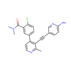 Cc1nccc(-c2ccc(Cl)c(C(=O)N(C)C)c2)c1C#Cc1ccc(N)nc1 ZINC000202387564