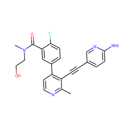 Cc1nccc(-c2ccc(F)c(C(=O)N(C)CCO)c2)c1C#Cc1ccc(N)nc1 ZINC000202385503