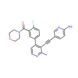 Cc1nccc(-c2ccc(F)c(C(=O)N3CCOCC3)c2)c1C#Cc1ccc(N)nc1 ZINC000202386299