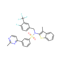 Cc1nccc(-c2cccc(S(=O)(=O)N(Cc3ccc(F)c(C(F)(F)F)c3)c3sc4ccccc4c3C)c2)n1 ZINC000115231037