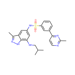 Cc1nccc(-c2cccc(S(=O)(=O)Nc3cc(NCC(C)C)c4[nH]nc(C)c4c3)c2)n1 ZINC000013531391