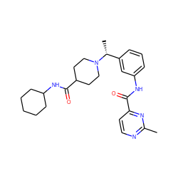 Cc1nccc(C(=O)Nc2cccc([C@@H](C)N3CCC(C(=O)NC4CCCCC4)CC3)c2)n1 ZINC001772602929