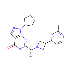 Cc1nccc(C2CN([C@H](C)c3nc4c(cnn4C4CCCC4)c(=O)[nH]3)C2)n1 ZINC001772656929