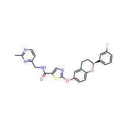 Cc1nccc(CNC(=O)c2cnc(Oc3ccc4c(c3)CC[C@@H](c3cccc(F)c3)O4)s2)n1 ZINC000169710506