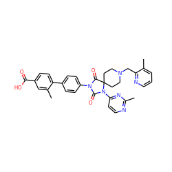 Cc1nccc(N2C(=O)N(c3ccc(-c4ccc(C(=O)O)cc4C)cc3)C(=O)C23CCN(Cc2ncccc2C)CC3)n1 ZINC000084727327