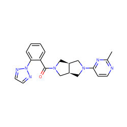 Cc1nccc(N2C[C@H]3CN(C(=O)c4ccccc4-n4nccn4)C[C@H]3C2)n1 ZINC000116824527