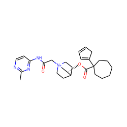 Cc1nccc(NC(=O)C[N+]23CCC(CC2)[C@@H](OC(=O)C2(C4=CC=CC4)CCCCCC2)C3)n1 ZINC000103291436