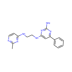 Cc1nccc(NCCNc2cc(-c3ccccc3)nc(N)n2)n1 ZINC000096906125