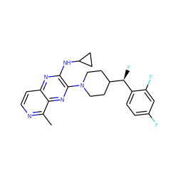 Cc1nccc2nc(NC3CC3)c(N3CCC([C@@H](F)c4ccc(F)cc4F)CC3)nc12 ZINC000144361881