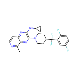 Cc1nccc2nc(NC3CC3)c(N3CCC(C(F)(F)c4cc(F)ccc4F)CC3)nc12 ZINC000653680382