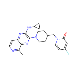 Cc1nccc2nc(NC3CC3)c(N3CCC(Cn4ccc(F)cc4=O)CC3)nc12 ZINC000144424127