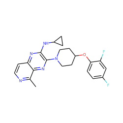 Cc1nccc2nc(NC3CC3)c(N3CCC(Oc4ccc(F)cc4F)CC3)nc12 ZINC000144374122