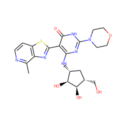 Cc1nccc2sc(-c3c(N[C@@H]4C[C@H](CO)[C@@H](O)[C@H]4O)nc(N4CCOCC4)[nH]c3=O)nc12 ZINC001772647909